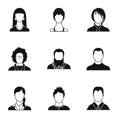 Farklı insanlar Icons set, basit tarzı avatar