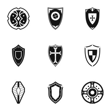 Askeri shieldd Icons set, basit tarzı