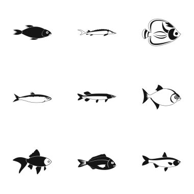 Tür-in balık Icons set, basit tarzı
