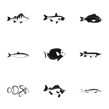 Deniz balıkları Icons set, basit tarzı