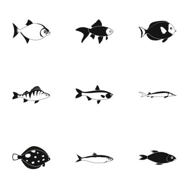 Tropikal balık Icons set, basit tarzı
