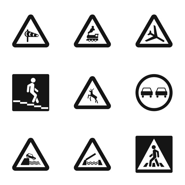 Набор значков дорожных знаков, простой стиль — стоковый вектор