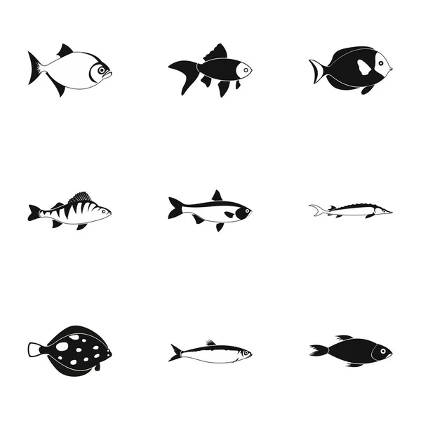 Set di icone di pesce tropicale, stile semplice — Vettoriale Stock