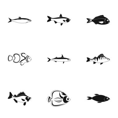 Okyanus balık Icons set, basit tarzı