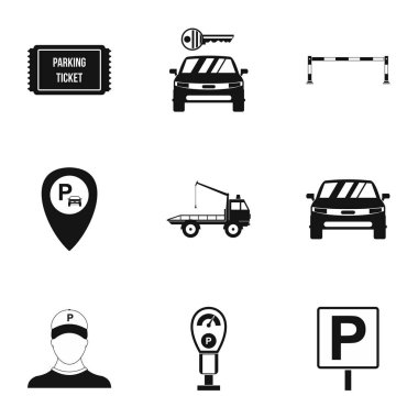 Valet parking Icons set, basit tarzı