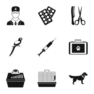 Hayvan hastalıklarıyla ilgili şeyler Icons set, basit tarzı
