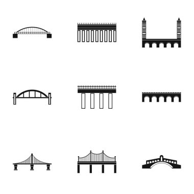 Köprü geçiş Icons set, basit tarzı