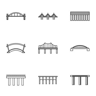 Köprü geçiş Icons set, anahat stili