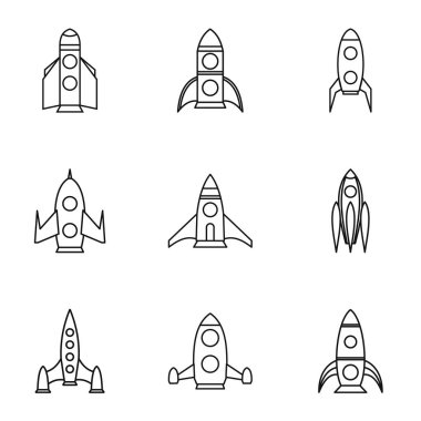 Hızlı roketler Icons set, anahat stili