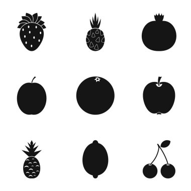 Çiftlik meyve Icons set, basit tarzı