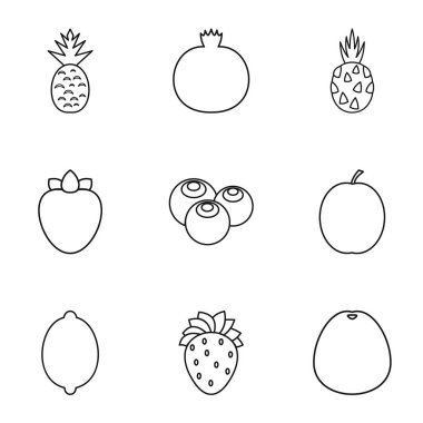 Taze meyve Icons set, anahat stili