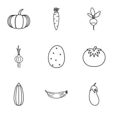 Çiftlik sebze Icons set, anahat stili