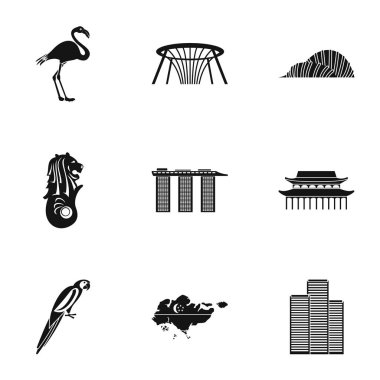 Singapur Icons set, basit tarzı tatil