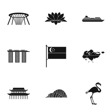 Singapur Icons set, basit tarzı konumlar