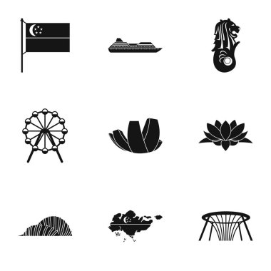 Singapur Icons set, basit tarzı turizm