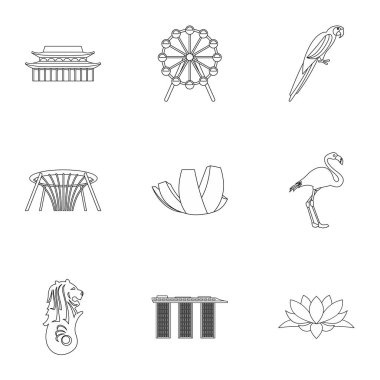 Singapur Icons set, anahat stili konumlar