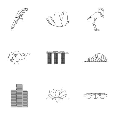 Singapur Icons set, anahat stili turizm