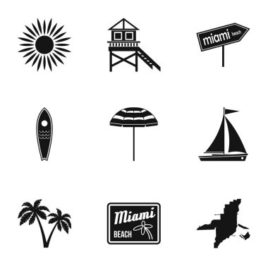 Şehir Miami Icons set, basit tarzı
