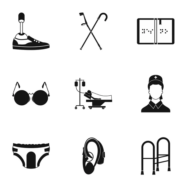 Ensemble d'assistance pour icônes handicapées, style simple — Image vectorielle