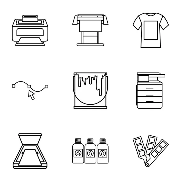 Printing in polygraphy icons set, outline style — Stock Vector