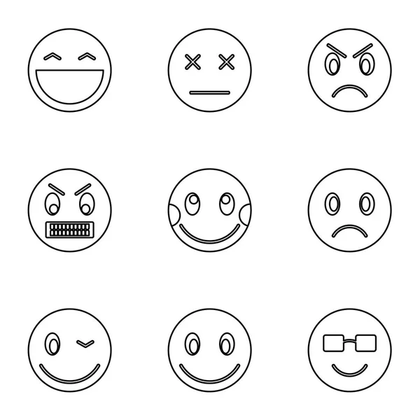 Runde Smileys Icons setzen, Stil umreißen — Stockvektor