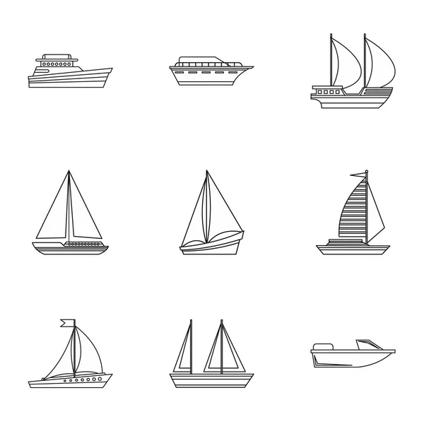 Zestaw ikon jacht, styl konturu — Wektor stockowy