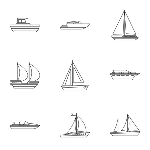 Oceaan pictogrammen transportset, Kaderstijl — Stockvector