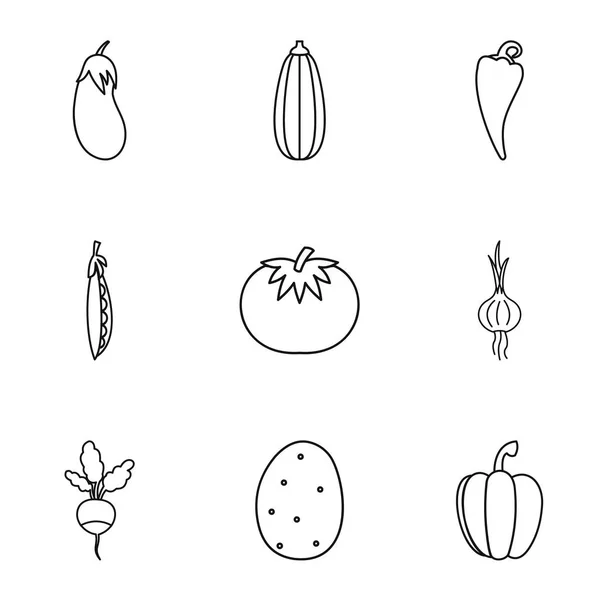 Types of vegetables icons set, outline style — Stock Vector