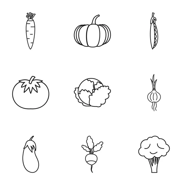Conjunto de iconos de verduras frescas, estilo de contorno — Vector de stock