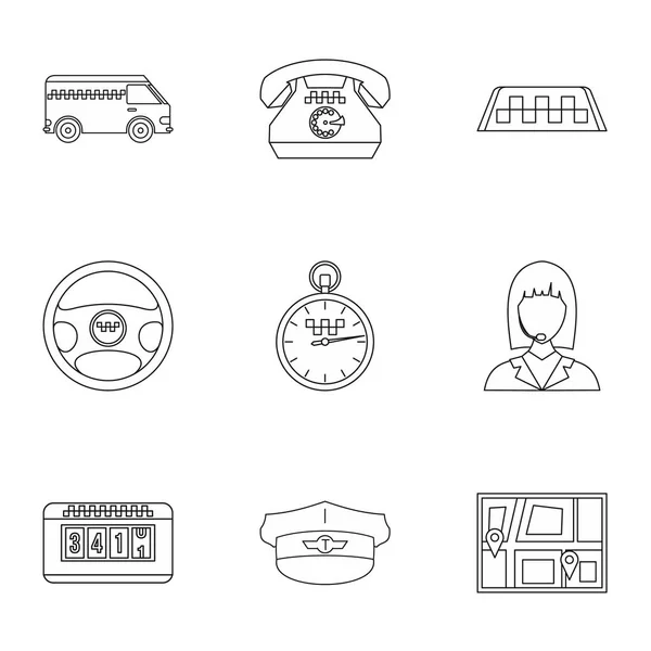 Symbole für Taxifahrten setzen, Stil umreißen — Stockvektor