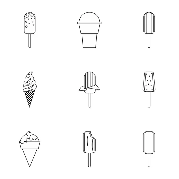 Dondurma Icons set, anahat stili — Stok Vektör