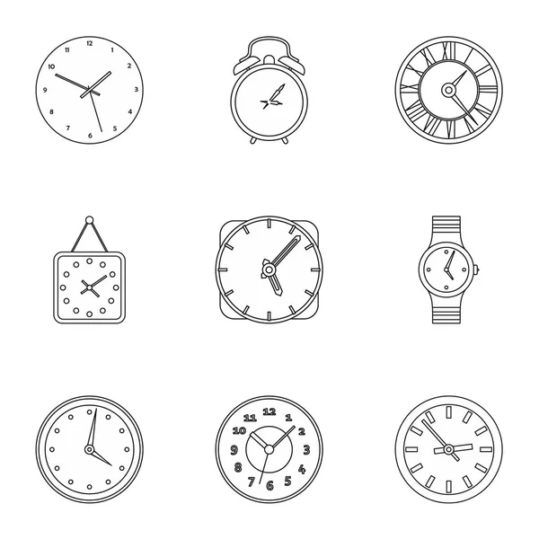 Conjunto de iconos de reloj, estilo de contorno — Archivo Imágenes Vectoriales