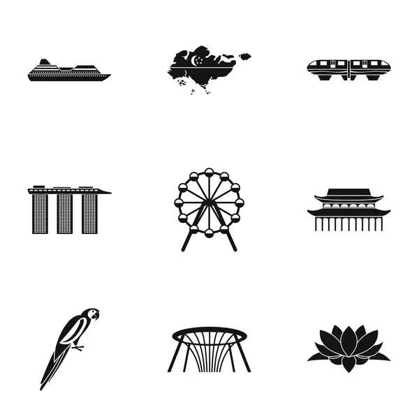 Country Singapore icons set, simple style — Stock Vector