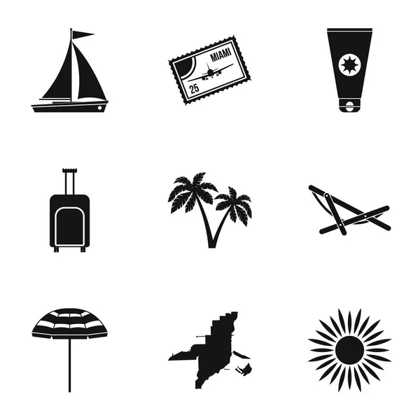 Conjunto de iconos Turismo en Miami, estilo sencillo — Vector de stock