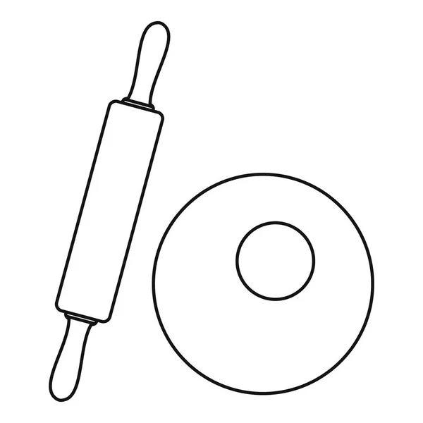 Icono de masa y rodillo, estilo de contorno — Vector de stock