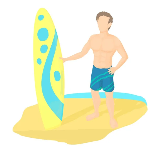 Икона серфинга, стиль мультфильма — стоковый вектор