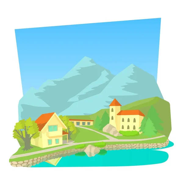 Icône de petite ville, style dessin animé — Image vectorielle