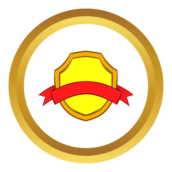 Золотий щит з червоною стрічкою Векторний значок — стоковий вектор