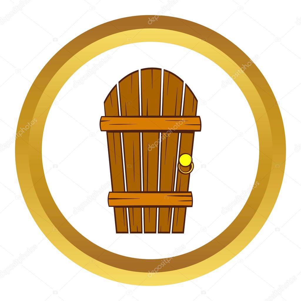 Icono de vector puerta arqueada de madera vieja, estilo de dibujos