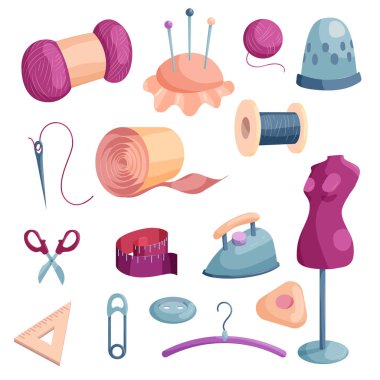 Araçlar Icons set, karikatür tarzı terzi