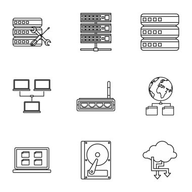 Bilgisayar onarım Icons set, anahat stili