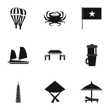 Vietnam Icons set, basit tarzı konumlar