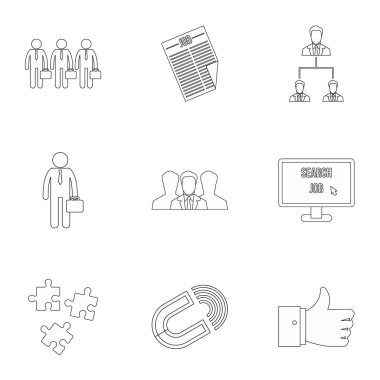 İş arama Icons set, anahat stili