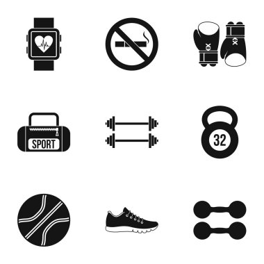 Egzersiz Icons set, basit tarzı