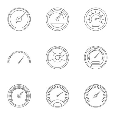 Motor hız göstergesi Icons set, anahat stili