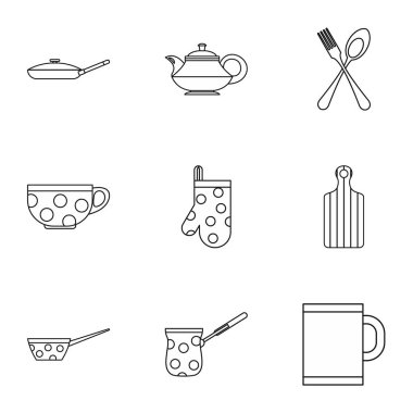 Yemekleri Icons set, anahat stili