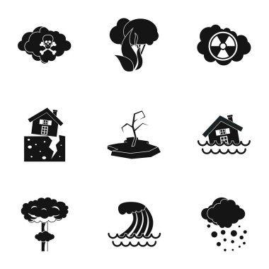 Doğal acil durum Icons set, basit tarzı
