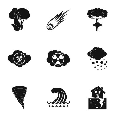 Doğal felaket Icons set, basit tarzı