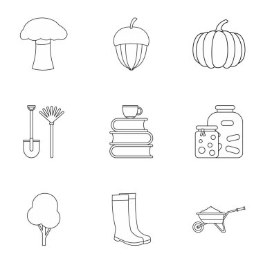 Düşen yaprakları Icons set, anahat stili sezon