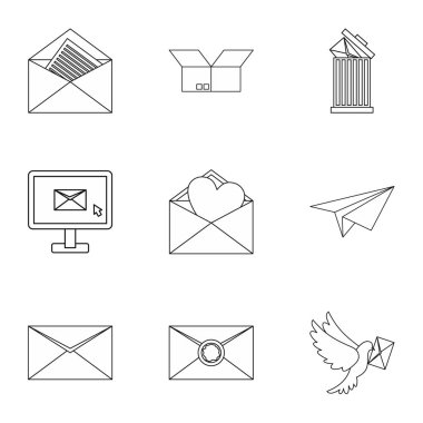 E-posta Icons set, anahat stili